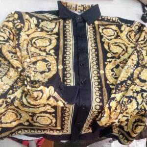 Mens Printed Shirt Black With Yellow Size L