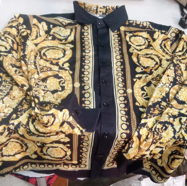 Mens Printed Shirt Black With Yellow Size L