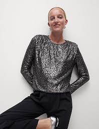 MandS Collection Sequin Round Neck Top Size M