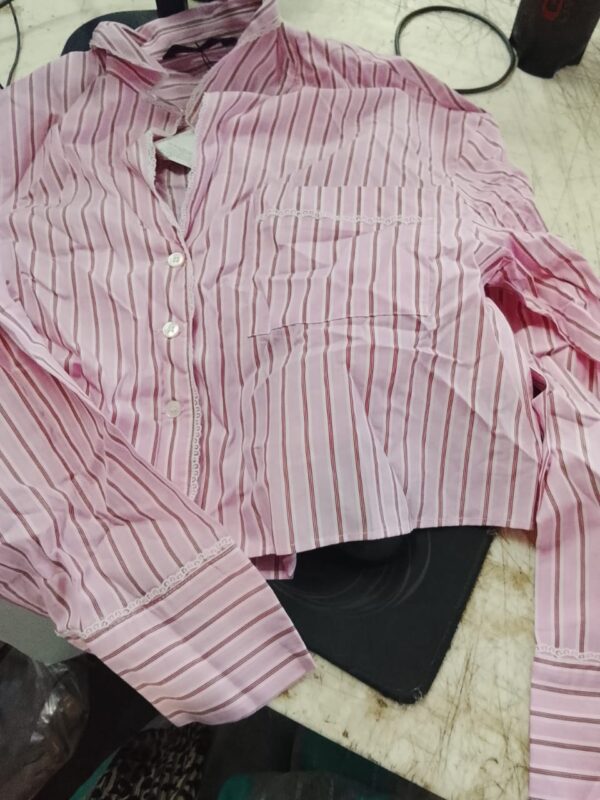 Women Striped Regular Fit Pink Shirt With Spread Collar
