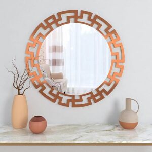 Modern Geometric Round Vanity Mirror Copper Finish Stylish Home Accent Size 2X2 Feet