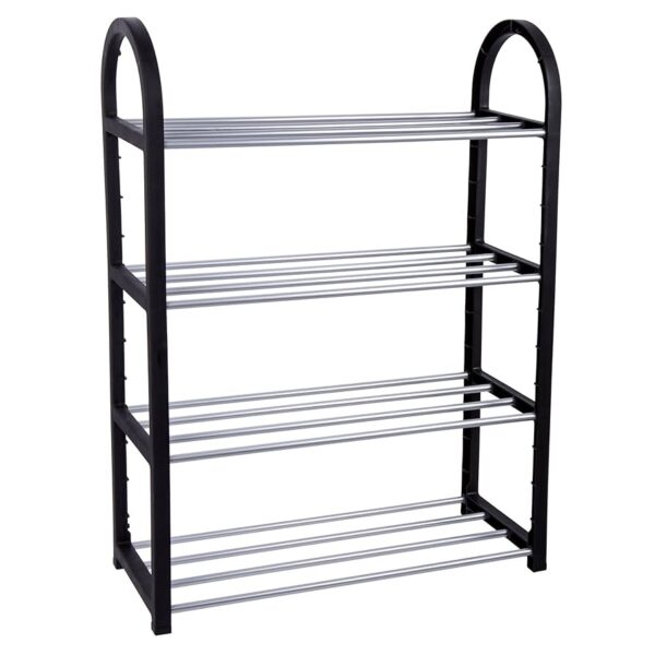 Plastic Shoes Rack 4 Layer Black White