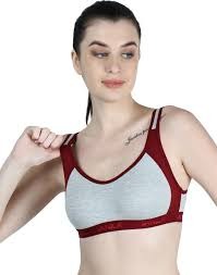 Women Sports Bra Gray Maroon Size 28