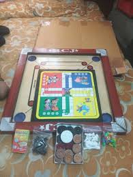 Bds Red Carrom 20X20 Ludo Chess Wooden Coin 24 Pcs 1 Powder 1 Stricker