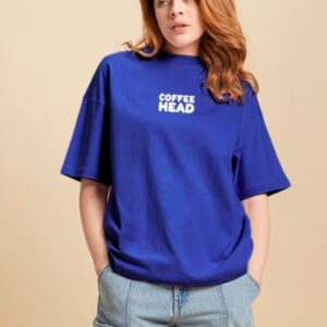 Bewakoof WomenS Blue Coffee Head Graphic Printed Oversized TShirt Blue Color Size Xs