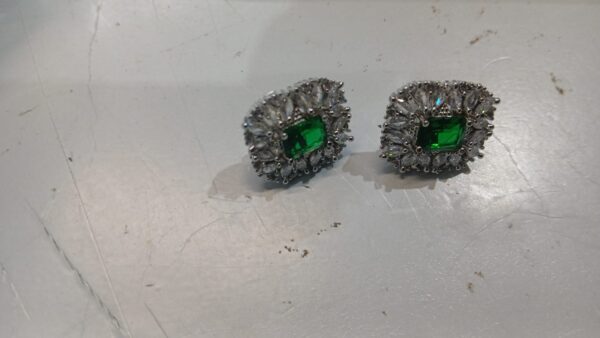 Earrings For Women Color Green Silver
