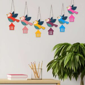 Art Vibes 6 Pcs Blue Pink Flying Birds Wooden Wall Hangings
