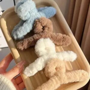 Fur Claw Clips For Women Fluffy Faux Fur Hair Clip Plush Winter Hair Claw Clip