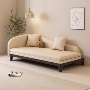 Wooden Sofa Bed Cream Colour With 2 Pillow