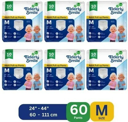 Elderly Smile Super Absorbent Premium Pull Up Pants Size Pack of 6 Adult Diapers M 60 Pieces