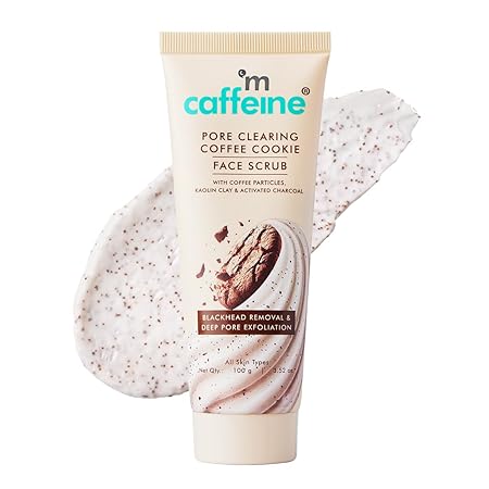 mCaffeine Pore Clearing Coffee Cookie Face Scrub Remove Blackheads Detan Exfoliate Dead Skin 4 5 Exfoliants Walnuts Coffee Charcoal Clay Glowing Skin Face Scrub for Women Men 100g