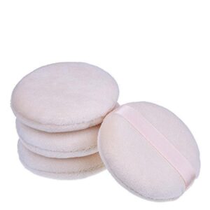 Private lable 4 Pcs Large Loose Powder Puffs Fluffy Body with Ribbon Band Handle Makeup