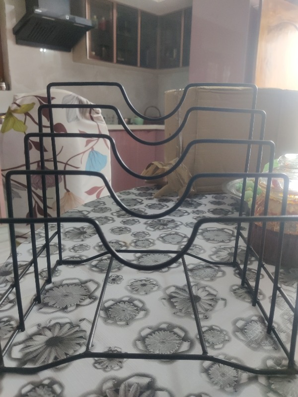 PRIVATE LABLE Iron 3 Slot Pan and Pot Tawa Rack Holder Stand Kitchen Cabinet Pantry Pan and Pot Lid Organizer Rack Holder Black