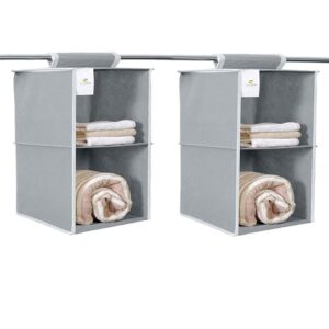 PRIVATE LABLE Hanging 2 Shelf Compartment Clothes Storage Wardrobe Organizer Grey Pack Of 2