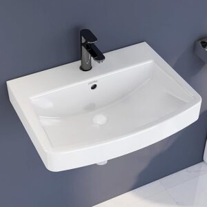 Plantex Platinum Ceramic Rectangular Wall Hung Basin Glossy White 20 x 15 x 8 Inch
