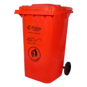 Fiable Cleantech Plastic 240 Liter Trash Bin Red Wheeled Dustbin Waste Bin Trash Bin Large Size Plastic Bin Outdoor Dustbin