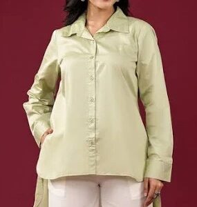 Peachmode Casual Regular Sleeves Solid Women Green Top Size M