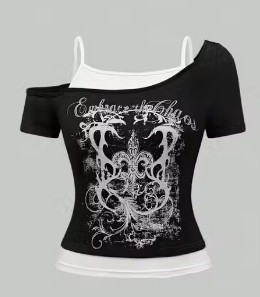 Private Label RAABTA WHITE AND BLACK ANCOR PRINT TOP Free Size Colour Black