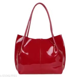 Private Label Casual Patent Faux Leather Tote Bag Red Colour For Women