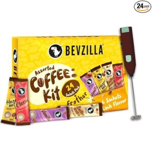 Bevzilla 24 Coffee Sachets And Frother 24 X 2 Gram Sachets 6 Pouches Each Flavour