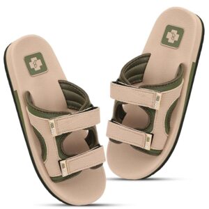 FOOT UP Mens Orthopedic Comfort Sandals Dual Adjustable Straps with Soft Cushioned EVA Footbed and Anti Skid Sole Lightweight Everyday Wear Slippers for Healthy Relaxed Feet beige olive colour 10 size