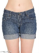Private LabelWomens Blue Cuffed Hem Denim Shorts Free Size