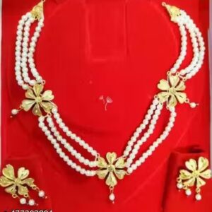 Private Label Beautiful artificial gold plated pearl necklace set for women