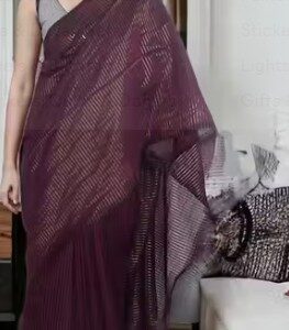 All over tissue zori stipe dipawali special saree Purple colour