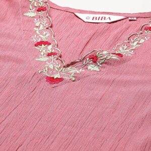 Biba Pink Poly Viscose Straight Solid Kurta Palazzo 38 Size