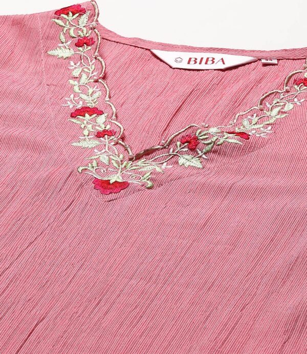Biba Pink Poly Viscose Straight Solid Kurta Palazzo 38 Size