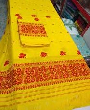Private Label Pure mercerised cotton mekhela sador handloom Yellow Colour