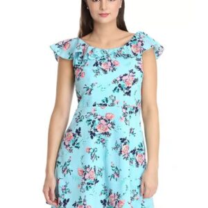 Private Label Women Trendy Onepiece Midi Dres With Flower Desgine Kids Girls Free Size Sky Blue Colour