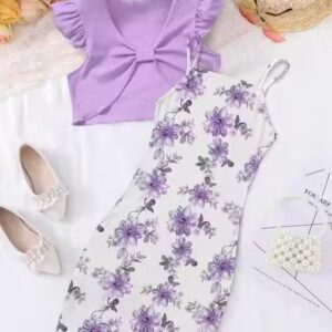 Private Label Kids Girls White And Purple Colour Dress Free Size