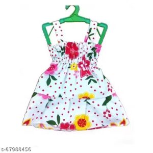 Private Label Girls White Colour Priented Cotton Frocks Free Size