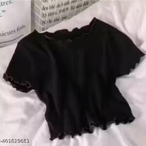 Private Label Round Neck Half Sleeve Ribbed top for Women Black Free Size