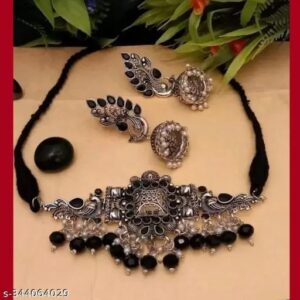 Private Label Jewellery Set Oxidised Silver Choker and Earrings