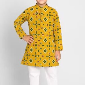 Private Label Yellow Designer Printed Kurta Pyjama Set 14 Size