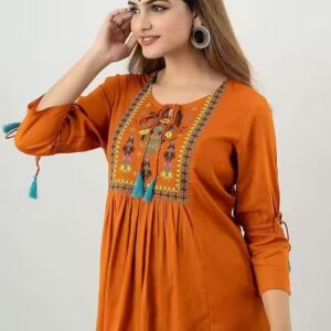 Private Label Womens Rayon Designer Emb Orange Top S Size