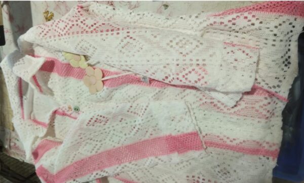 Ob Net Shirt with Inner Smocked Tube Layered Style Look Pink and White for womens
