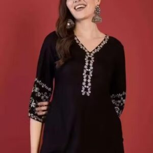 Private Label Black Emboridery Short Kurtis For Women L