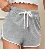 Short For Girls Casual Striped Cotton Blend Grey Pack of 1