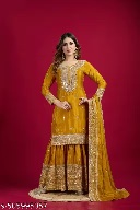 Private Label New Chinnon Silk With Heavy Embroidery Work Stitched Suit M Size