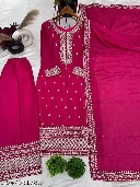 Private Label New Chinnon Silk With Heavy Embroidery Work Stitched Suit M Size Maroon
