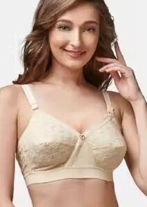 Private Label Cream Colour Cotton Blend Non Padded Bra Marron Colour Free Size