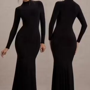 Private Label full sleeve high neck tutrtle neck bodycon dress for women Black Colour M Size