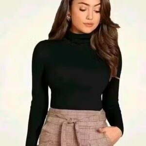 Private Label Women and Girls Black Cotton Rib High Neck long sleeve Crop Top Free Size