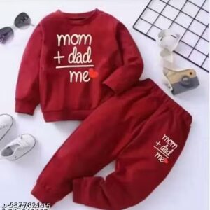 Private Label Mom Dad Maroon Colour Kids Boys Swater And Bottoum Set Free Size