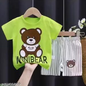 Private Label Boys Green Bear Print Tshirt Striped Shorts Set 20 Size