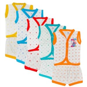 Private Label Peerless Wear Newborn Baby Dress Combo Pack of 5 Pure Cotton White Sleevless Jhabla 03 Months