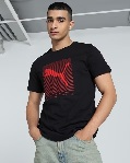 PUMA Striped Logo Graphic Men Slim Fit Tee Black XXL Size